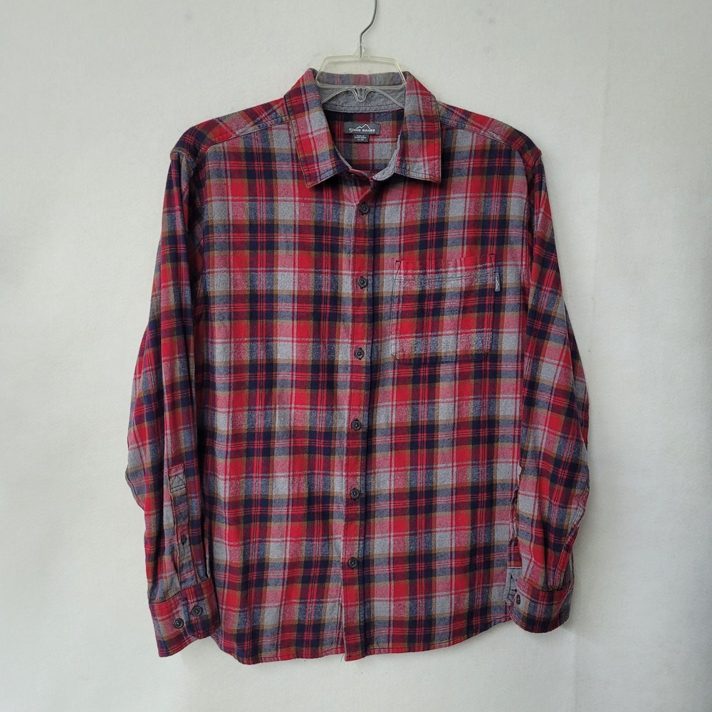 Eddie Bauer‎ Flannel Shirt Mens XL Extra Large Plaid Button Up Long Sleeve Red